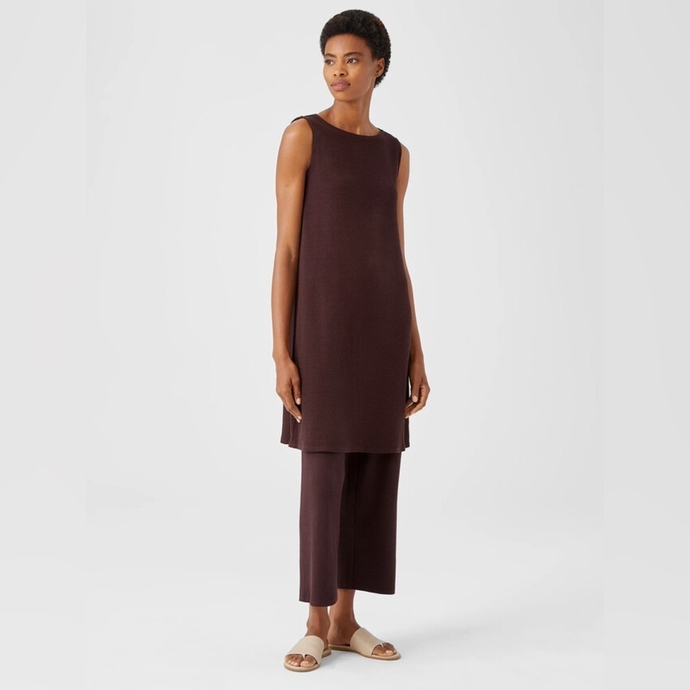NWT Eileen Fisher Ribbed Organic Cotton Blend Dress Plum Slim Fit Knee Length XL